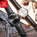 OLEVS Brand Men And Woman's Contracted ultra-thin 1314 Quartz Core waterproof  Leather Strap Watch For Lovers